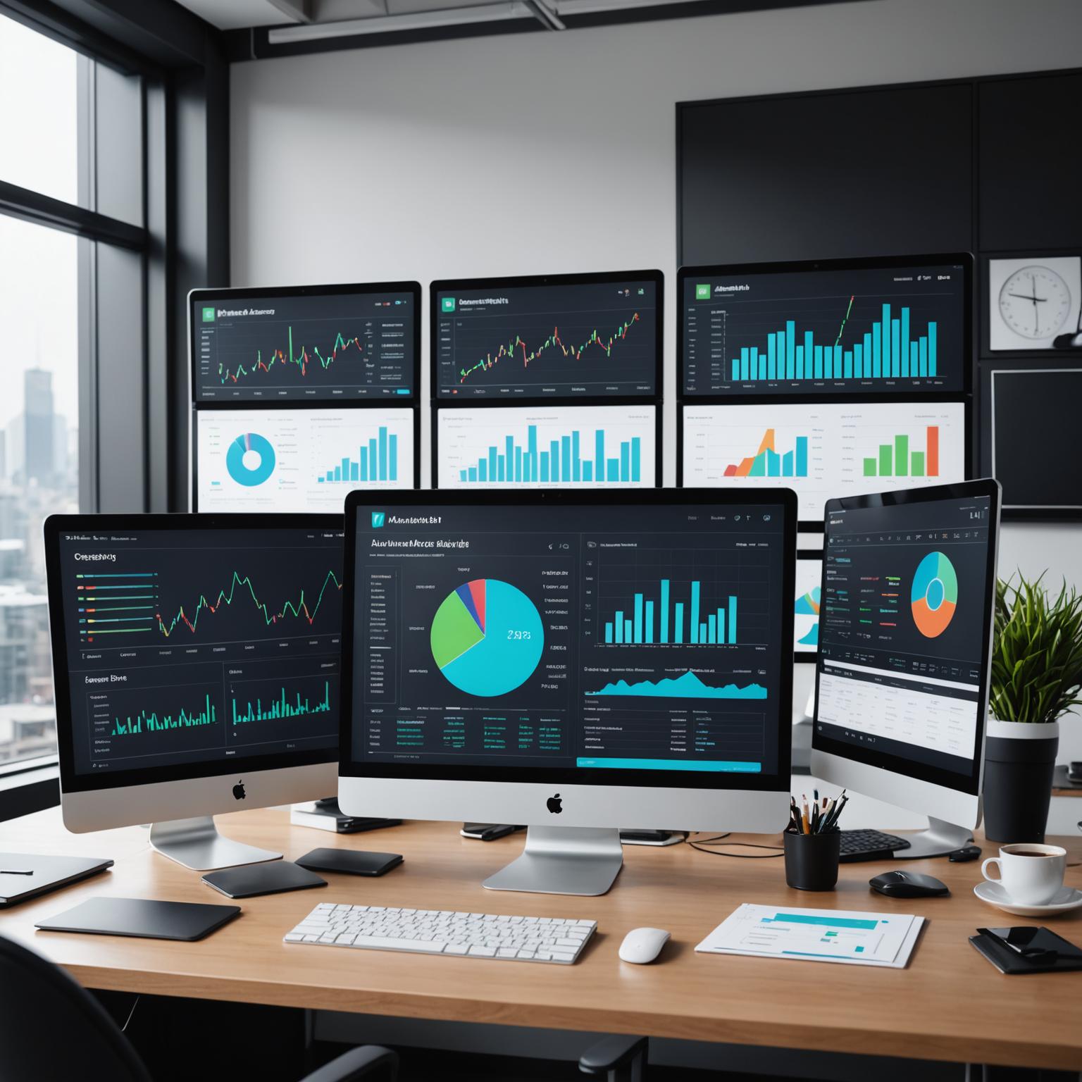 Digital accounting workspace with dashboards