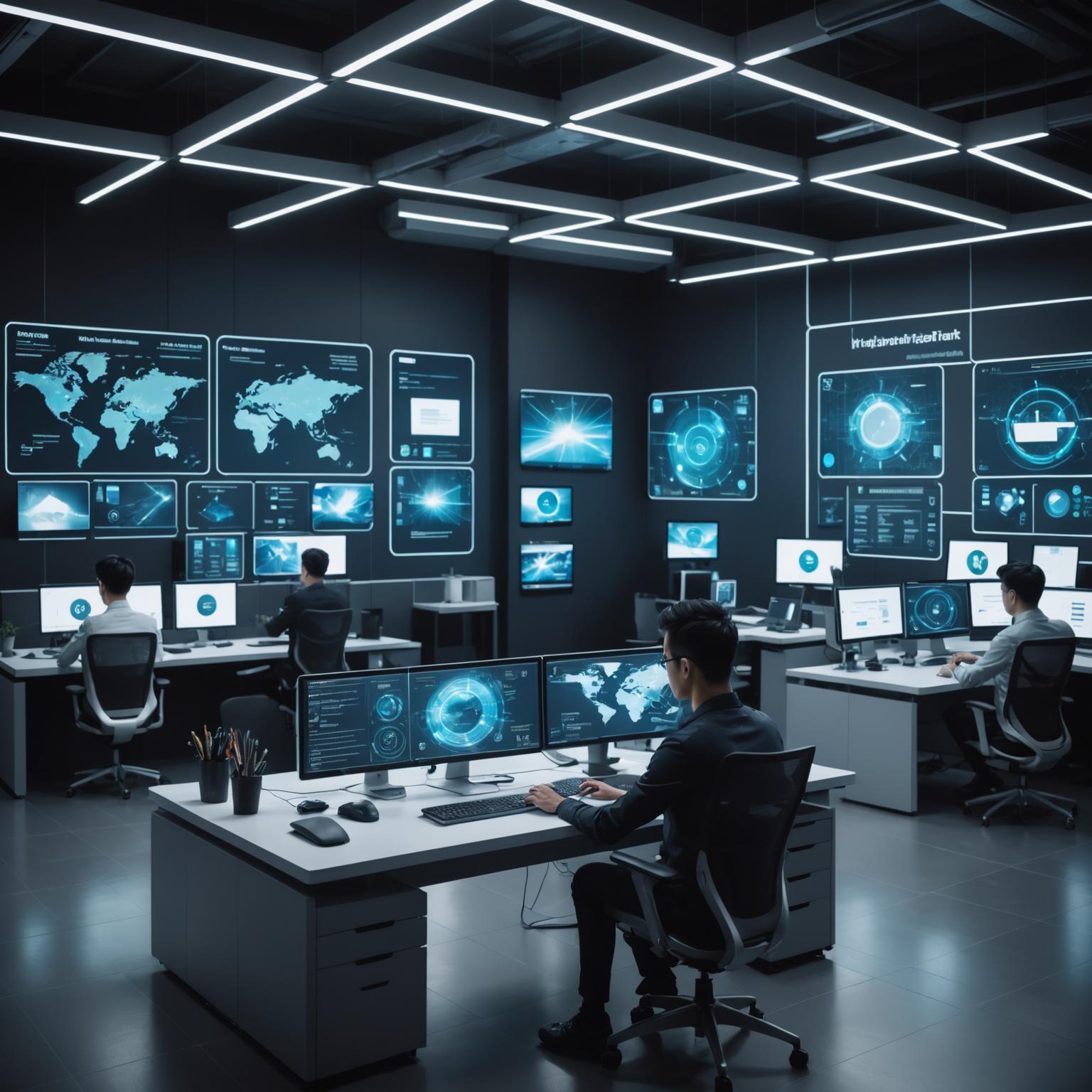 Modern IT workplace with advanced technology