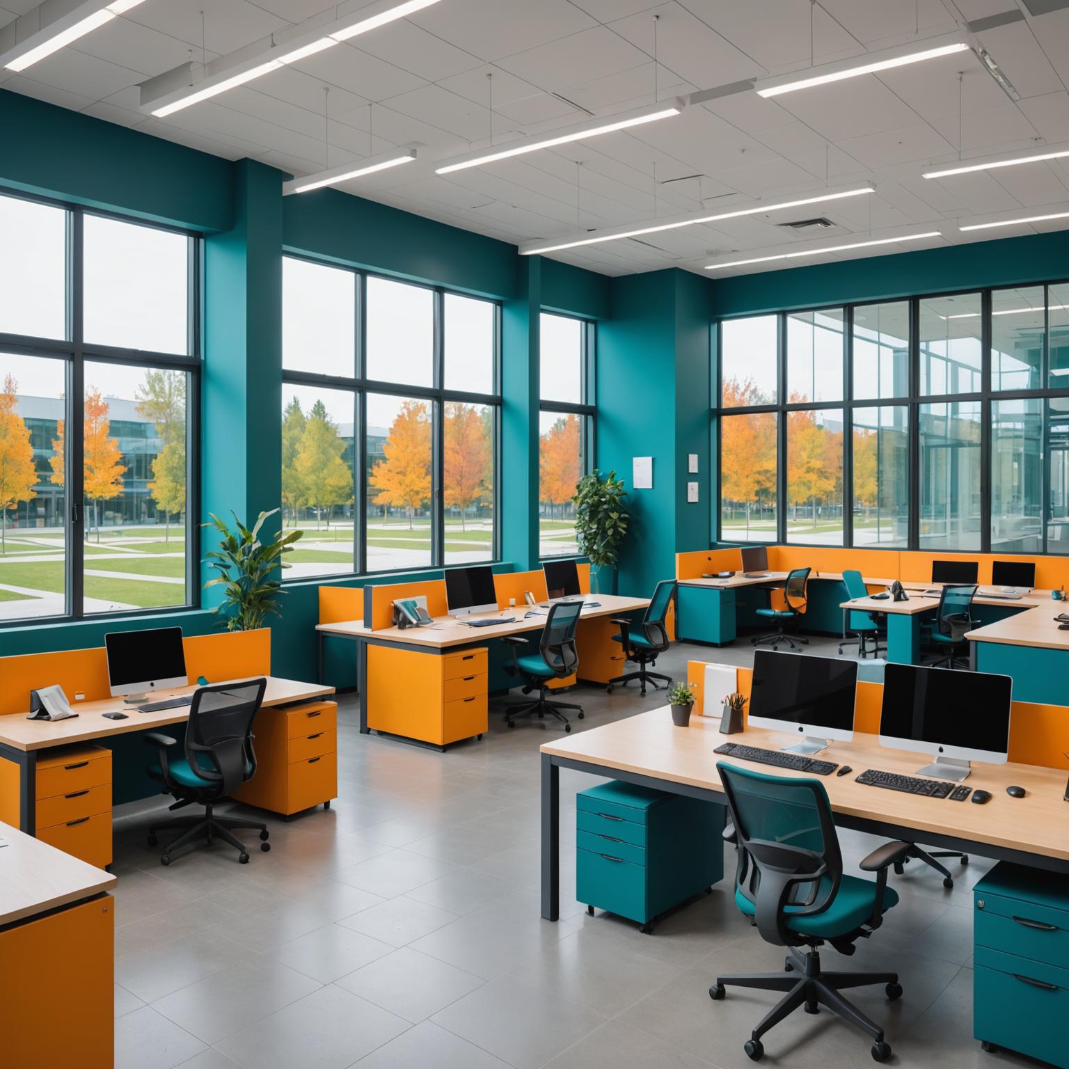 CNST Academy campus with students working on computers