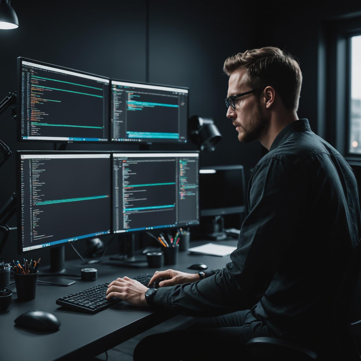 Developer writing code on monitor